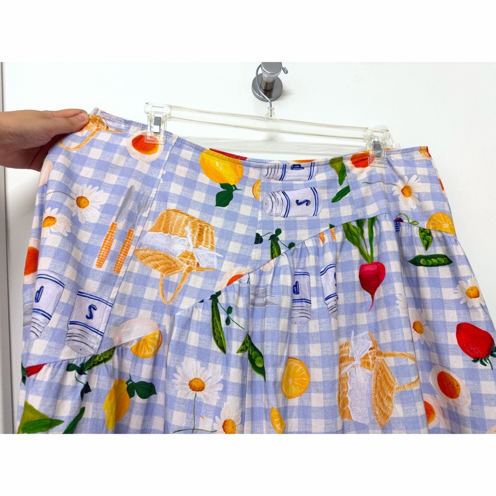 Lisa Says Gah Maeve Picnic Alfresco Midi Skirt Food Vegetable Blue Gingham 2XL - Picture 11 of 15